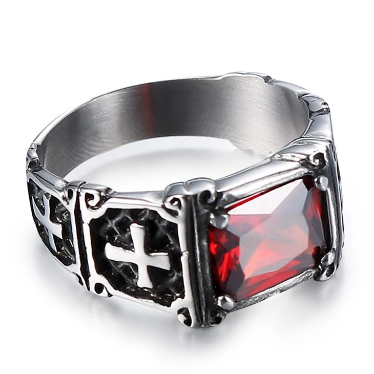Red Rectangular Zircon Cross Gothic Ring suppliers Red Rectangular Zircon Cross Gothic Ring suppliers