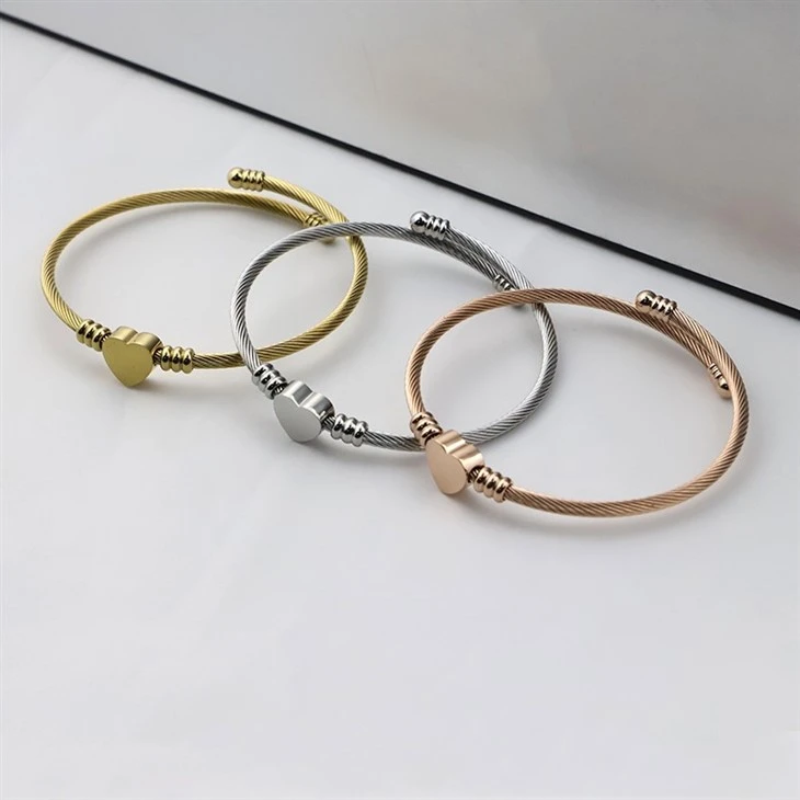Heart Accent Cable Wire Bangle Bracelet price