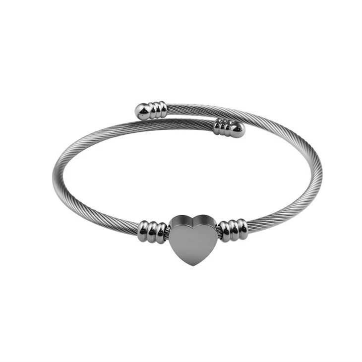Heart Accent Cable Wire Bangle Bracelet factory