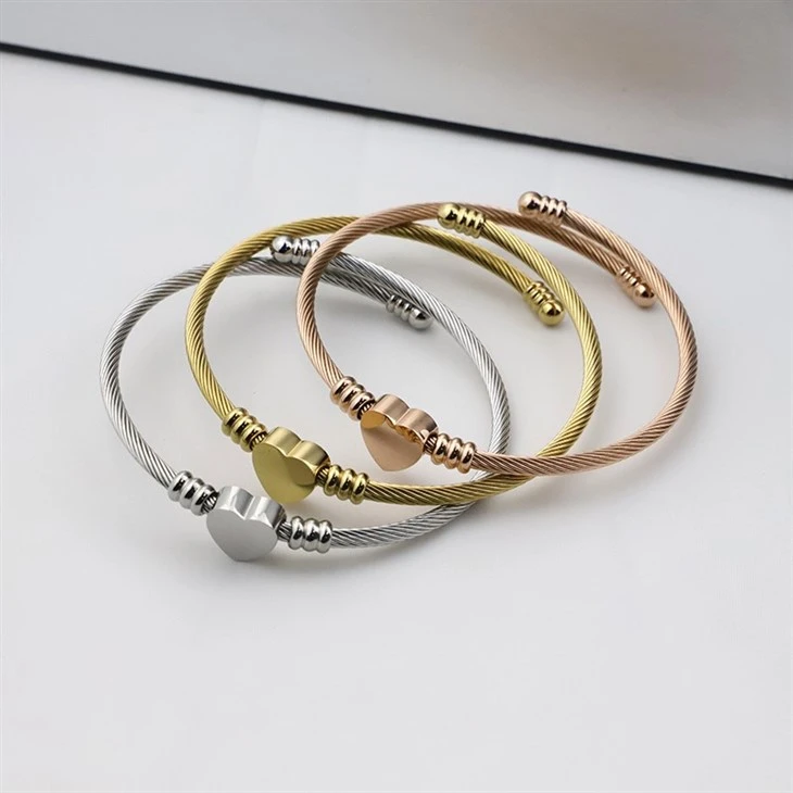 Heart Accent Cable Wire Bangle Bracelet price