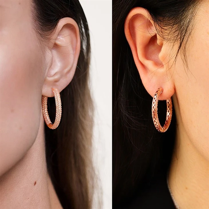 Brass PVD Rose Gold Pave Zircon Hoop Earrings high quality Brass PVD Rose Gold Pave Zircon Hoop Earrings high quality