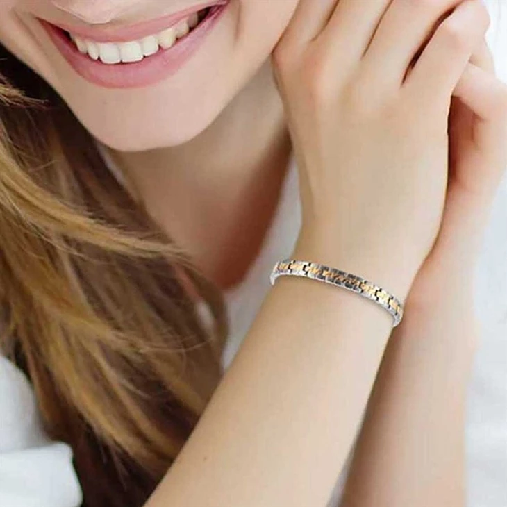 Gold Tone Inlays Titanium Link Bracelet price