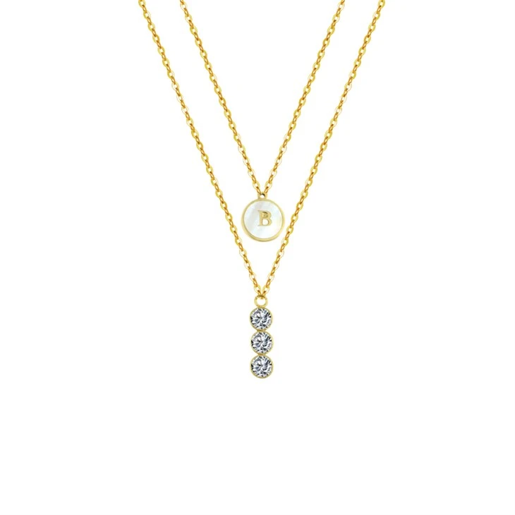 Gold Layered Pearl Initial & Three-Zircon Pendant Necklace Gold Layered Pearl Initial & Three-Zircon Pendant Necklace