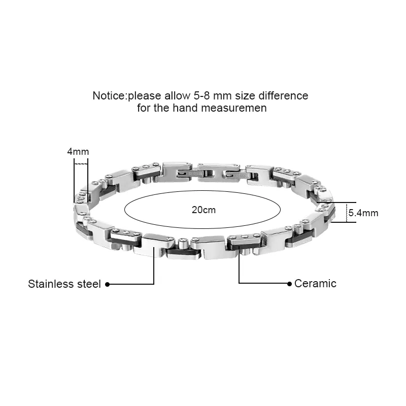 Ceramic Inlay Stainless Steel Link Bracelet for Men size detail Ceramic Inlay Stainless Steel Link Bracelet for Men size detail